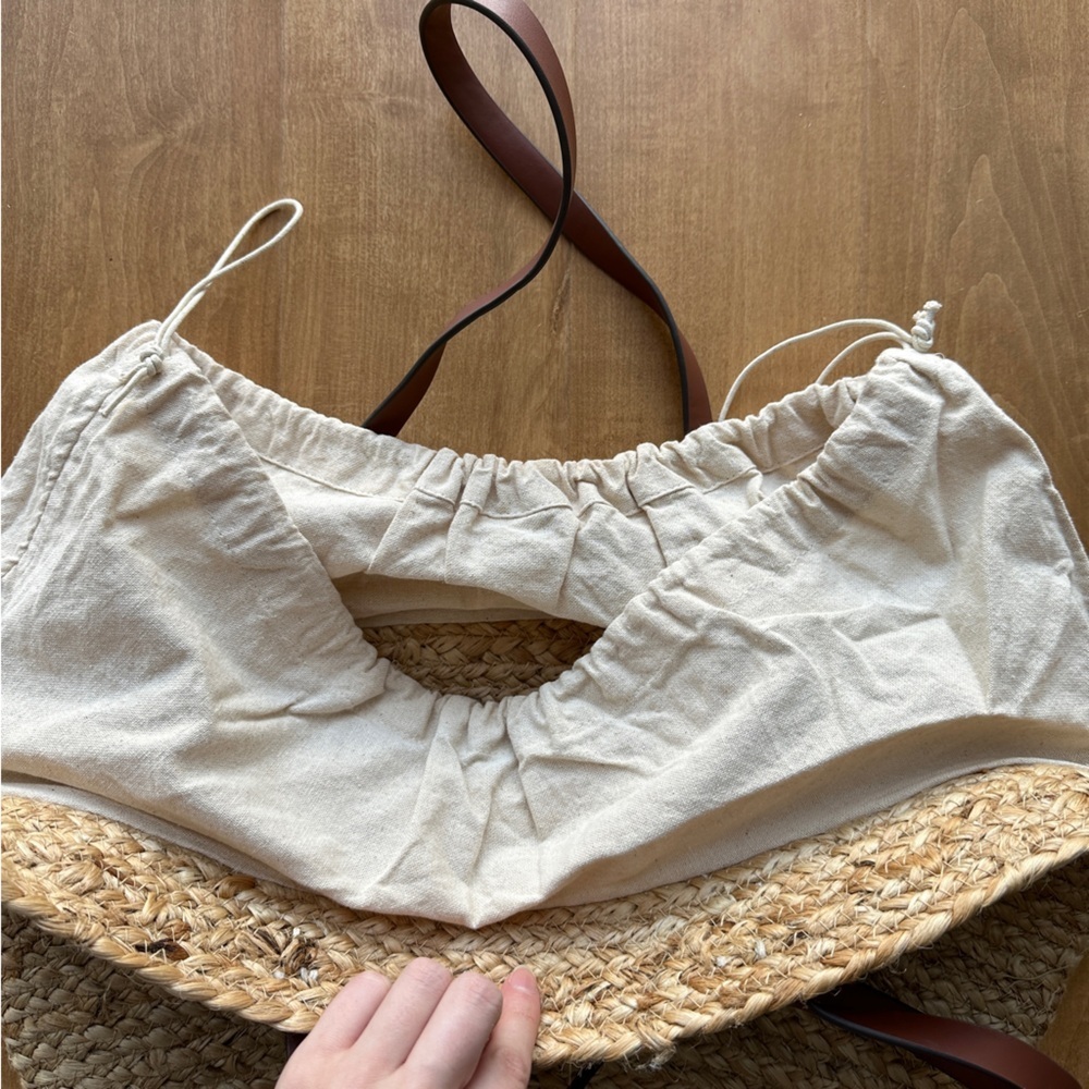 Mango Jute Basket Bag, Large Beach Tote, Drawstring Vacation Leather Handle Bag - Picture 10 of 15